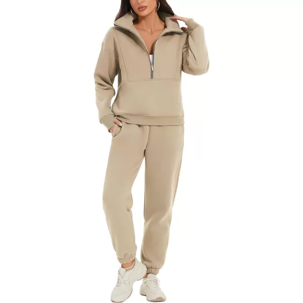 Flygo Womens Sweat Sets Fleece Sweatsuit 2 Piece Outfit Half Zip Sweatshirt Sweatpants Joggers Tracksuit Set