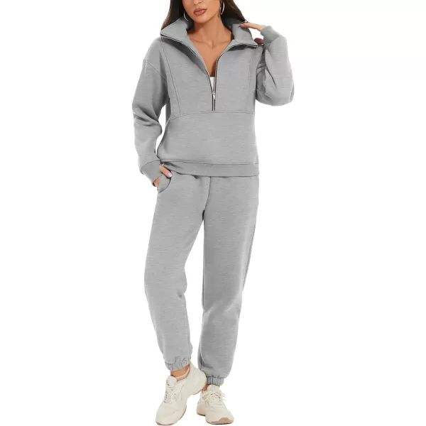 Flygo Womens Sweat Sets Fleece Sweatsuit 2 Piece Outfit Half Zip Sweatshirt Sweatpants Joggers Tracksuit Set