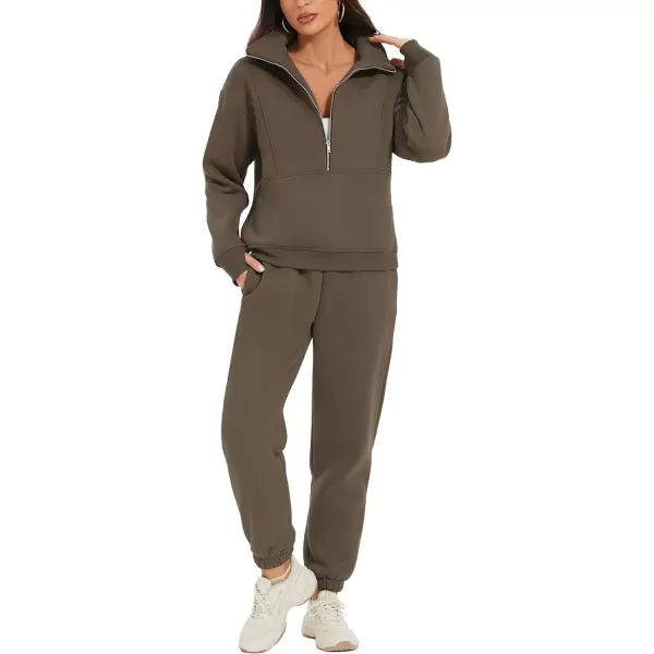 Flygo Womens Sweat Sets Fleece Sweatsuit 2 Piece Outfit Half Zip Sweatshirt Sweatpants Joggers Tracksuit Set