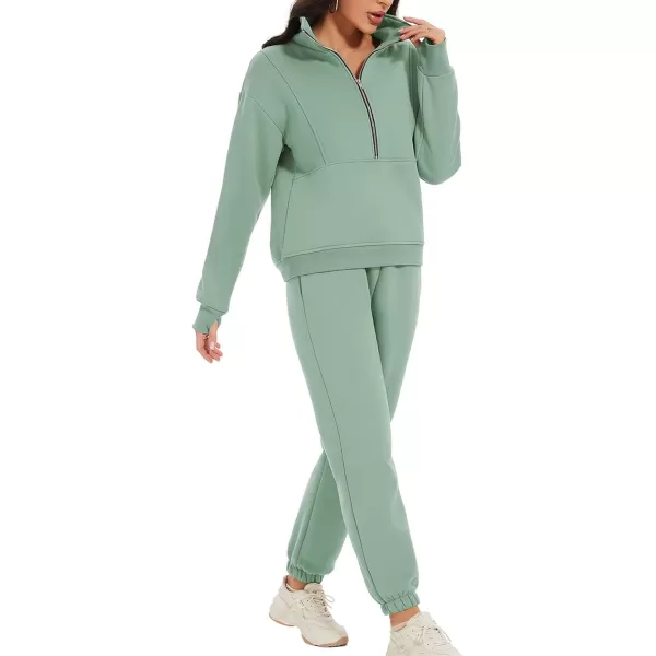 Flygo Womens Sweat Sets Fleece Sweatsuit 2 Piece Outfit Half Zip Sweatshirt Sweatpants Joggers Tracksuit Set