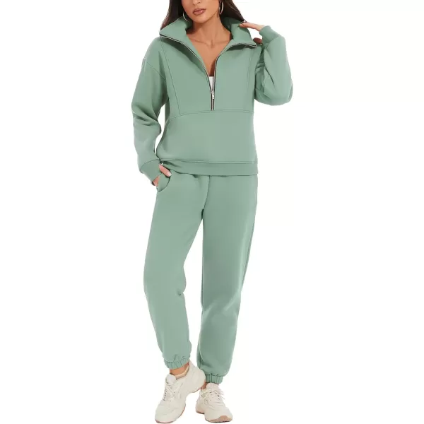 Flygo Womens Sweat Sets Fleece Sweatsuit 2 Piece Outfit Half Zip Sweatshirt Sweatpants Joggers Tracksuit Set