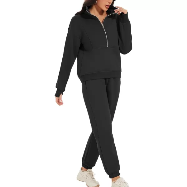 Flygo Womens Sweat Sets Fleece Sweatsuit 2 Piece Outfit Half Zip Sweatshirt Sweatpants Joggers Tracksuit Set