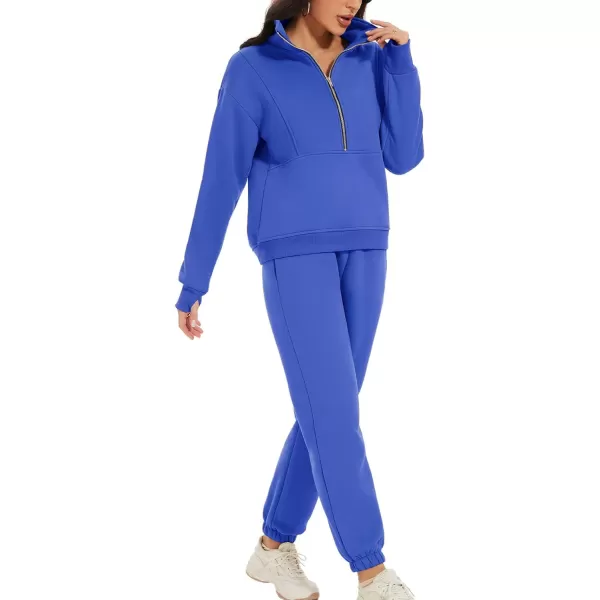Flygo Womens Sweat Sets Fleece Sweatsuit 2 Piece Outfit Half Zip Sweatshirt Sweatpants Joggers Tracksuit Set