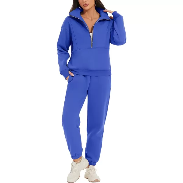 Flygo Womens Sweat Sets Fleece Sweatsuit 2 Piece Outfit Half Zip Sweatshirt Sweatpants Joggers Tracksuit Set