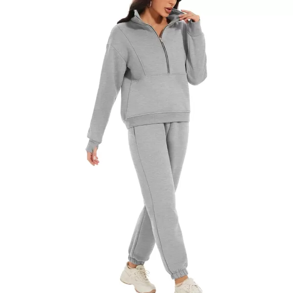 Flygo Womens Sweat Sets Fleece Sweatsuit 2 Piece Outfit Half Zip Sweatshirt Sweatpants Joggers Tracksuit Set