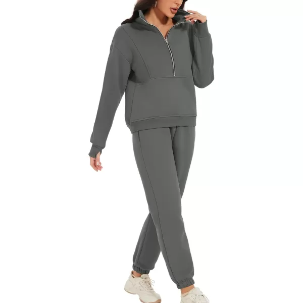 Flygo Womens Sweat Sets Fleece Sweatsuit 2 Piece Outfit Half Zip Sweatshirt Sweatpants Joggers Tracksuit Set
