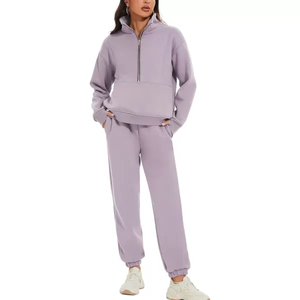 Flygo Womens Sweat Sets Fleece Sweatsuit 2 Piece Outfit Half Zip Sweatshirt Sweatpants Joggers Tracksuit Set