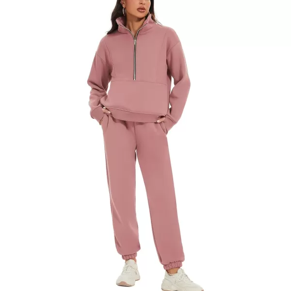 Flygo Womens Sweat Sets Fleece Sweatsuit 2 Piece Outfit Half Zip Sweatshirt Sweatpants Joggers Tracksuit Set