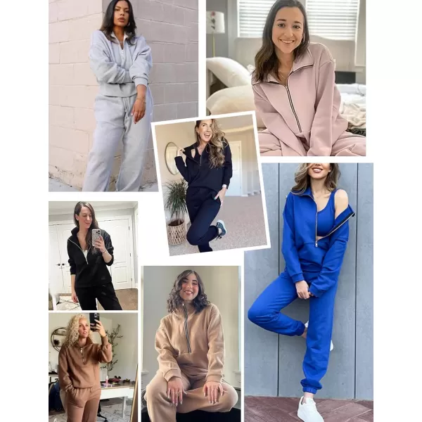 Flygo Womens Sweat Sets Fleece Sweatsuit 2 Piece Outfit Half Zip Sweatshirt Sweatpants Joggers Tracksuit Set
