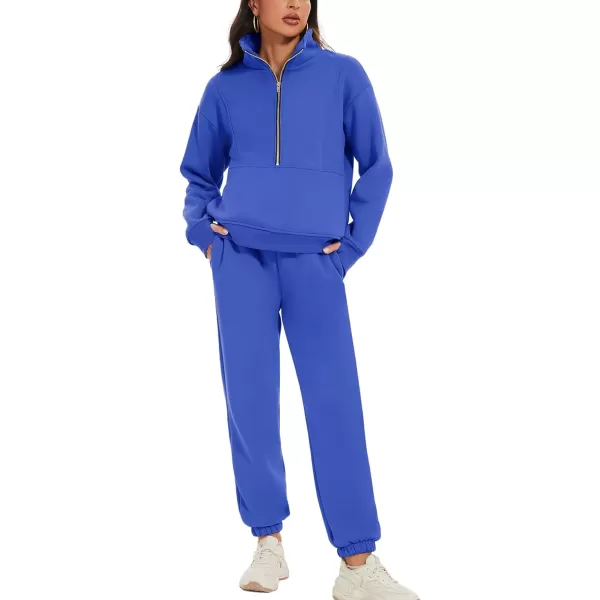 Flygo Womens Sweat Sets Fleece Sweatsuit 2 Piece Outfit Half Zip Sweatshirt Sweatpants Joggers Tracksuit Set