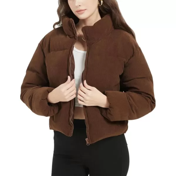 Flygo Corduroy Cropped Puffer Jacket Womens Winter Jackets Long Sleeve Down Puffer coat