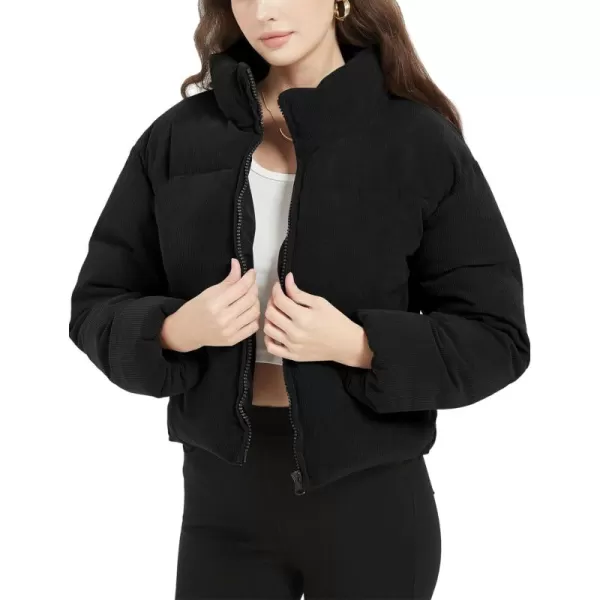 Flygo Corduroy Cropped Puffer Jacket Womens Winter Jackets Long Sleeve Down Puffer coat