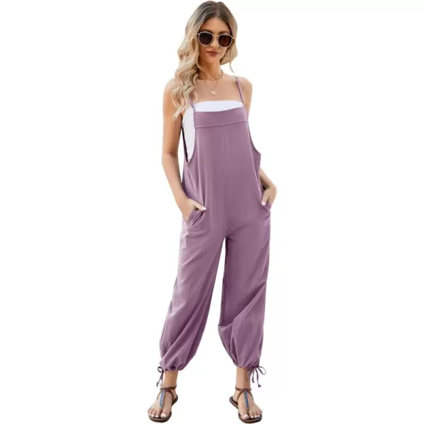 Flygo Cotton Linen Black Overalls for Women Loose Fit Adjustable Bib Overall Jumpsuit Rompers