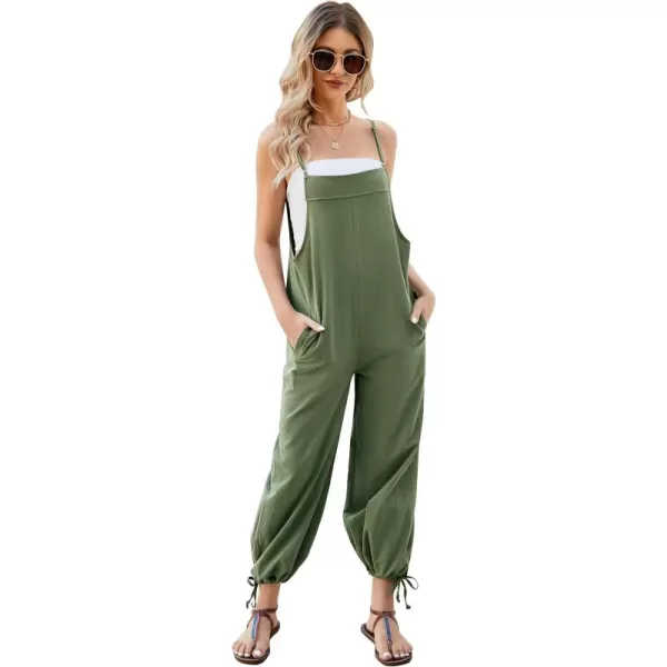 Flygo Cotton Linen Black Overalls for Women Loose Fit Adjustable Bib Overall Jumpsuit Rompers