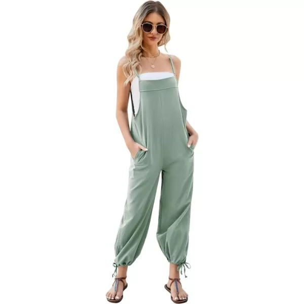 Flygo Cotton Linen Black Overalls for Women Loose Fit Adjustable Bib Overall Jumpsuit Rompers