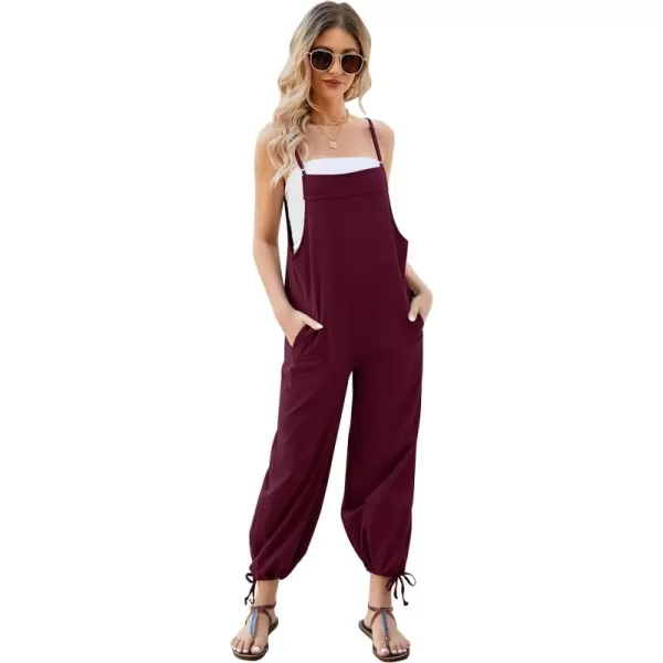 Flygo Cotton Linen Black Overalls for Women Loose Fit Adjustable Bib Overall Jumpsuit Rompers