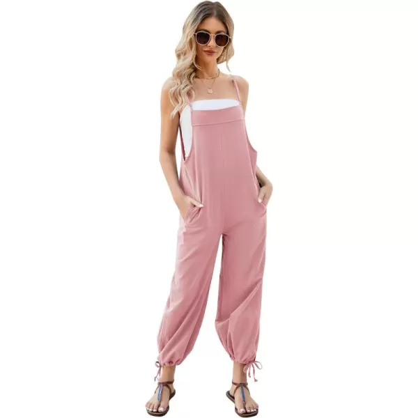 Flygo Cotton Linen Black Overalls for Women Loose Fit Adjustable Bib Overall Jumpsuit Rompers