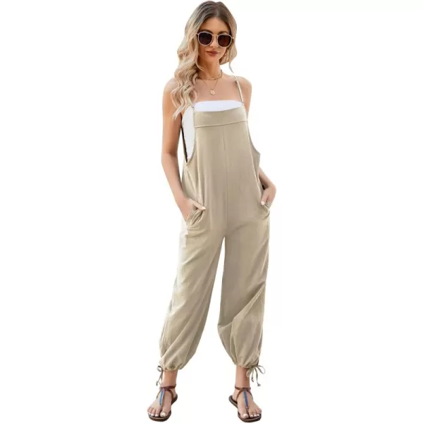 Flygo Cotton Linen Black Overalls for Women Loose Fit Adjustable Bib Overall Jumpsuit Rompers
