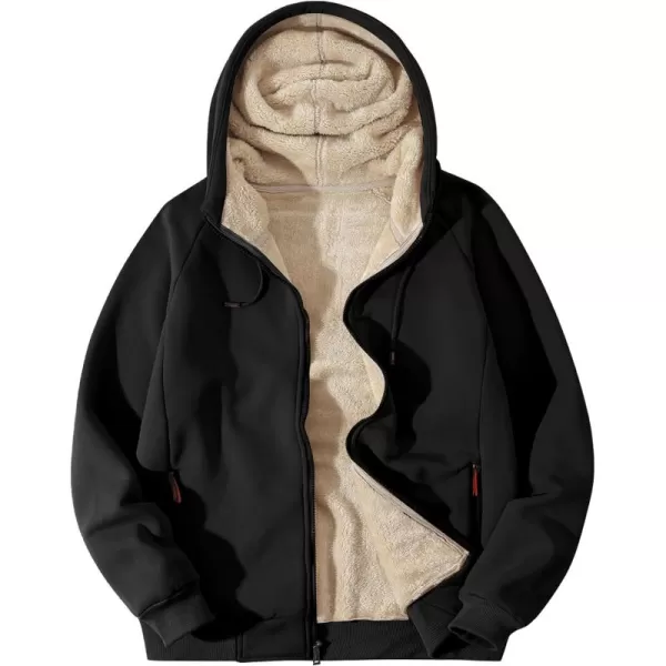 Flygo Fleece Hoodie for Men Warm Full Zip Sherpa Lined Sweatshirt Winter Jacket