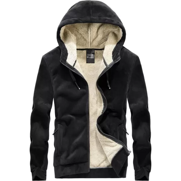 Flygo Fleece Hoodie for Men Warm Full Zip Sherpa Lined Sweatshirt Winter Jacket