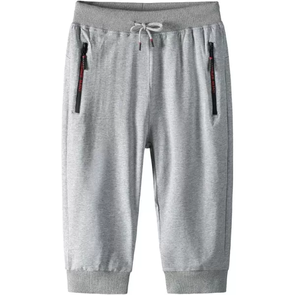 Flygo Men's Capri Joggers 3/4 Below Knee Workout Running Sports Sweat Shorts with Zipper Pockets