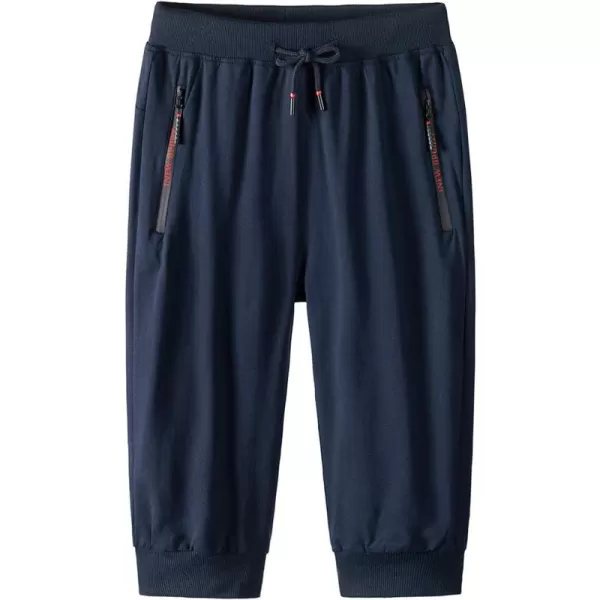 Flygo Men's Capri Joggers 3/4 Below Knee Workout Running Sports Sweat Shorts with Zipper Pockets