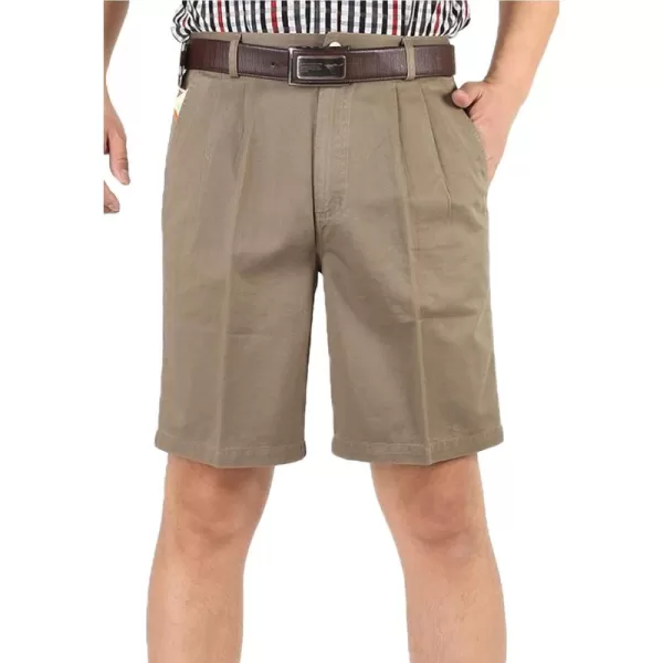 Flygo Men's Classic Fit Inseam Chino Oxford Shorts Pleated Flat Golf Shorts