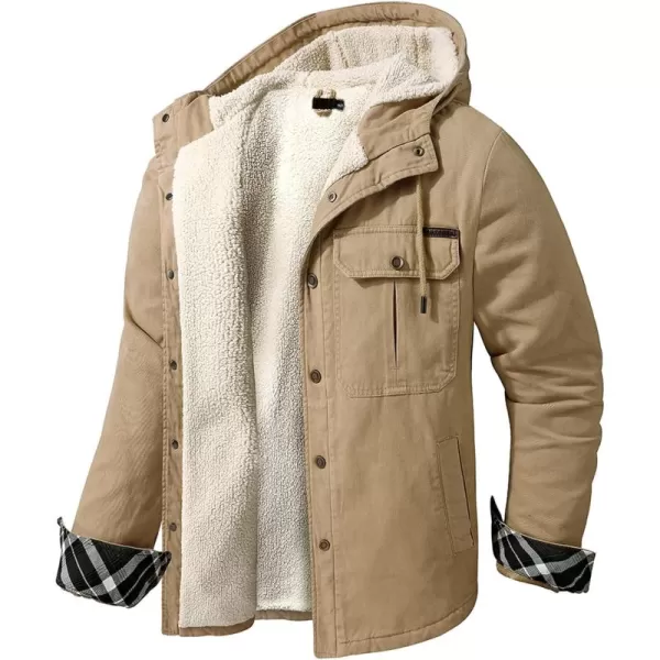 Flygo Men's Outdoor Casual Fleece Sherpa Lined Flannel Plaid Button Down Shirt Jacket