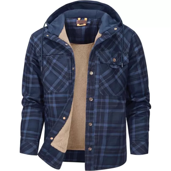 Flygo Men's Outdoor Casual Fleece Sherpa Lined Flannel Plaid Button Down Shirt Jacket