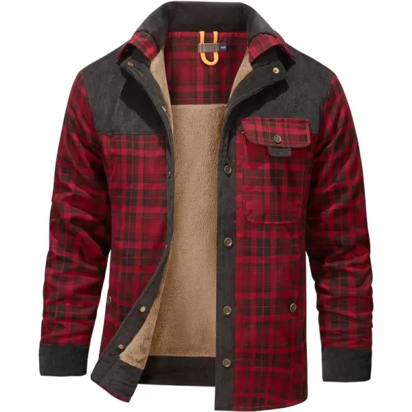 Flygo Men's Outdoor Casual Fleece Sherpa Lined Flannel Plaid Button Down Shirt Jacket