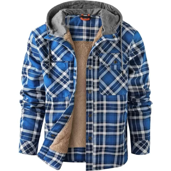 Flygo Men's Outdoor Casual Fleece Sherpa Lined Flannel Plaid Button Down Shirt Jacket