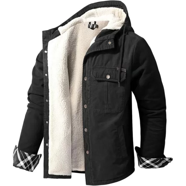 Flygo Men's Outdoor Casual Fleece Sherpa Lined Flannel Plaid Button Down Shirt Jacket