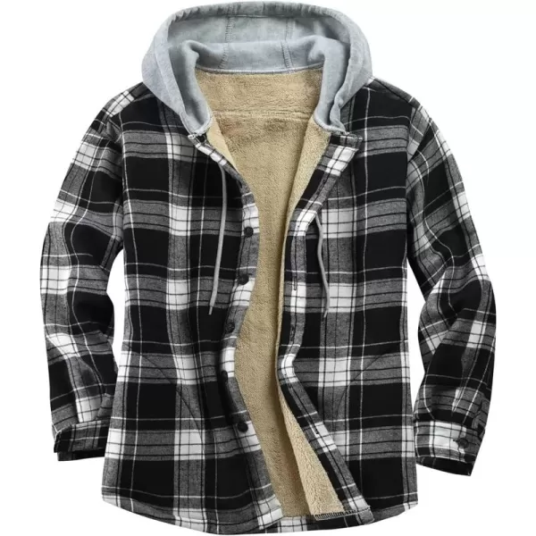 Flygo Men's Outdoor Casual Fleece Sherpa Lined Flannel Plaid Button Down Shirt Jacket