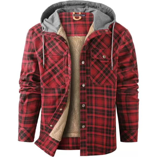 Flygo Men's Outdoor Casual Fleece Sherpa Lined Flannel Plaid Button Down Shirt Jacket