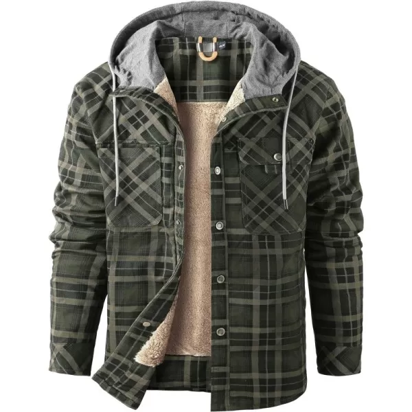 Flygo Men's Outdoor Casual Fleece Sherpa Lined Flannel Plaid Button Down Shirt Jacket