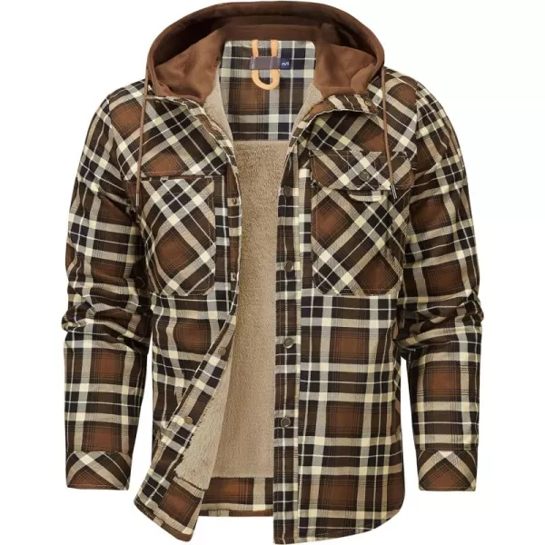 Flygo Men's Outdoor Casual Fleece Sherpa Lined Flannel Plaid Button Down Shirt Jacket