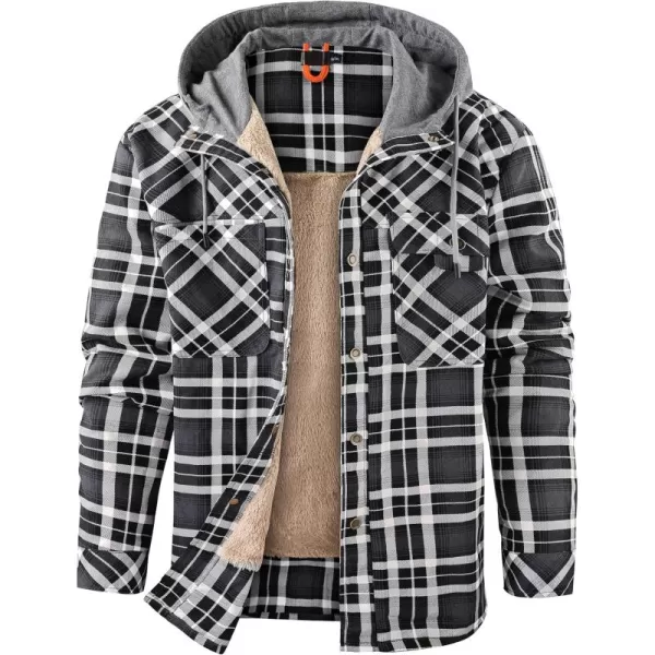 Flygo Men's Outdoor Casual Fleece Sherpa Lined Flannel Plaid Button Down Shirt Jacket