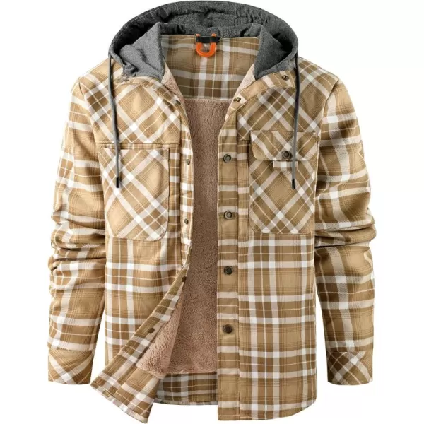 Flygo Men's Outdoor Casual Fleece Sherpa Lined Flannel Plaid Button Down Shirt Jacket