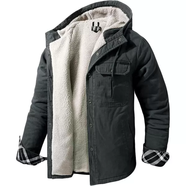 Flygo Men's Outdoor Casual Fleece Sherpa Lined Flannel Plaid Button Down Shirt Jacket