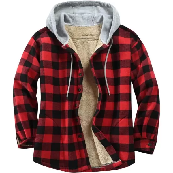 Flygo Men's Outdoor Casual Fleece Sherpa Lined Flannel Plaid Button Down Shirt Jacket
