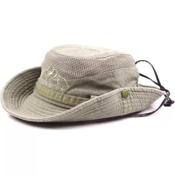 Flygo Mens Outdoor Wide Brim Bucket Mesh Side Snap Fishing Hat Safari Cap