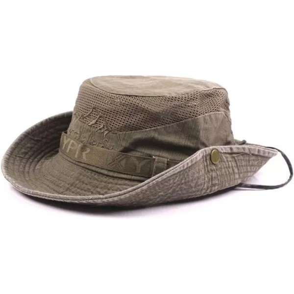 Flygo Mens Outdoor Wide Brim Bucket Mesh Side Snap Fishing Hat Safari Cap
