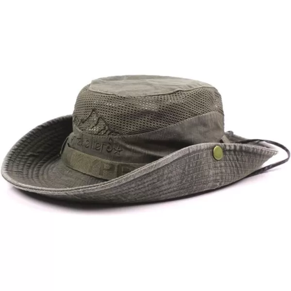 Flygo Mens Outdoor Wide Brim Bucket Mesh Side Snap Fishing Hat Safari Cap