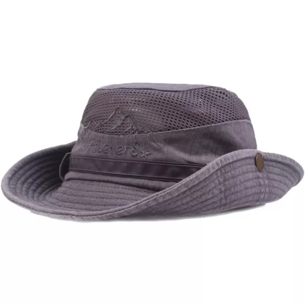 Flygo Mens Outdoor Wide Brim Bucket Mesh Side Snap Fishing Hat Safari Cap