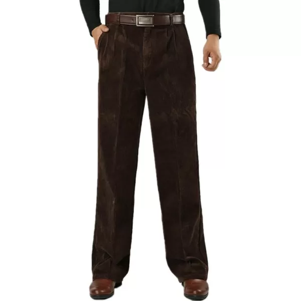 Flygo Mens Relaxed Fit High-Waisted Straight Leg Corduroy Pant Non-Iron