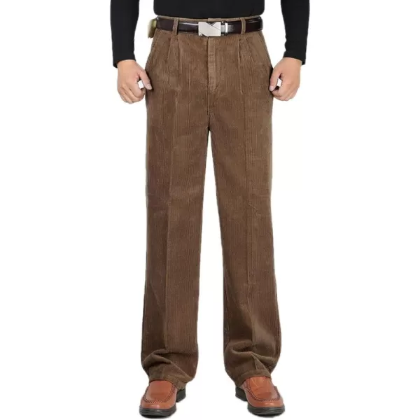 Flygo Mens Relaxed Fit High-Waisted Straight Leg Corduroy Pant Non-Iron