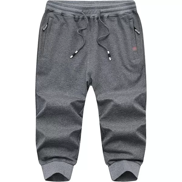 Flygo Men's Sweat Shorts Below Knee Cotton Workout Bodybuilding Running 3/4 Jogger Capri Pants
