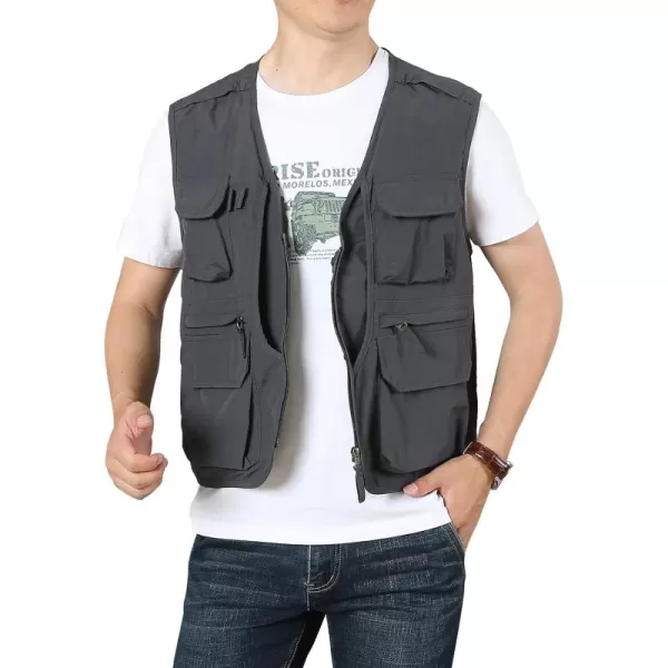 Flygo Men's Utility Cargo Vest Outdoor Fishing Safari Travel Work Photo Vest with Pockets