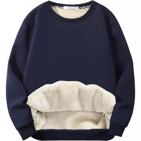 Flygo Men's Warm Sherpa Lined Crewneck Sweatshirts Fleece Pullover Tops Heavy-weight Thick Thermal Cotton Sweat-Shirts