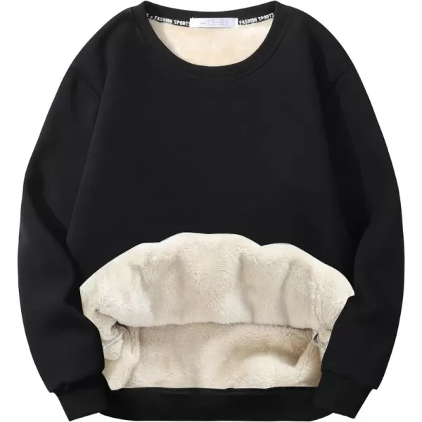 Flygo Men's Warm Sherpa Lined Crewneck Sweatshirts Fleece Pullover Tops Heavy-weight Thick Thermal Cotton Sweat-Shirts